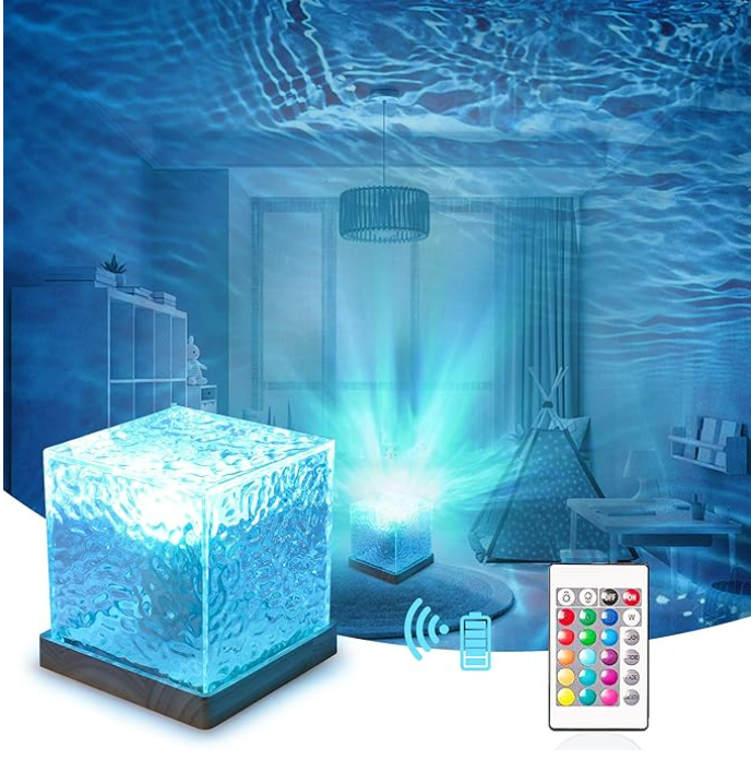 Dynamic Rotating Water Ripple Projector – 16-Color Flame Crystal Lamp