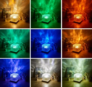 Dynamic Rotating Water Ripple Projector – 16-Color Flame Crystal Lamp