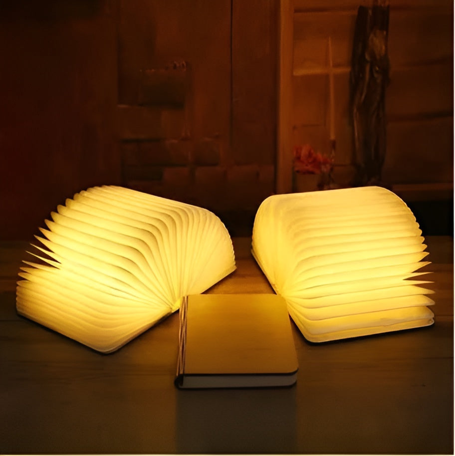 LED Wooden Book Lamp – USB Bedside Table Lamp