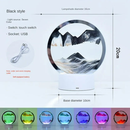 LED RGB Sandscape Lamp 3D Moving Sand Art Frame Night Light with 16 Colors Hourglass Light 3D Deep Sea Display with Remote