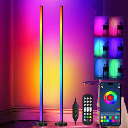 "Smart RGB LED Floor Lamp with Remote & App Control, Music Sync, Timer for Bedroom & Living Room"