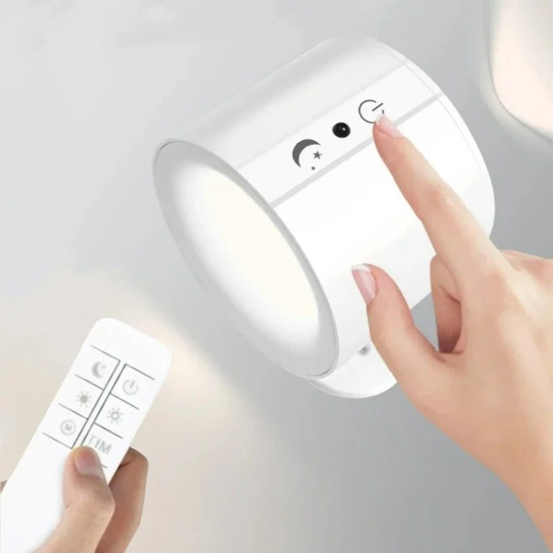 "Rechargeable LED Wall Light with 360° Rotation & Remote Control for Bedroom"