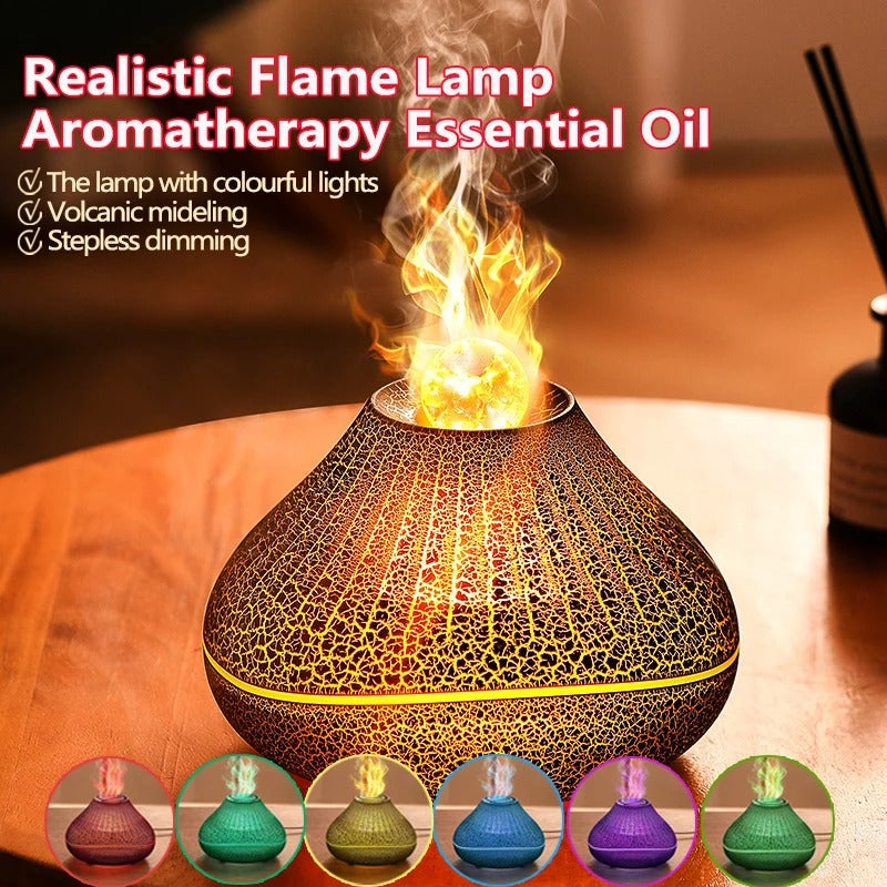 Volcanic Aroma Diffuser Essential Oil Lamp 160ml USB Portable Air Humidifier with Color Flame Night Light