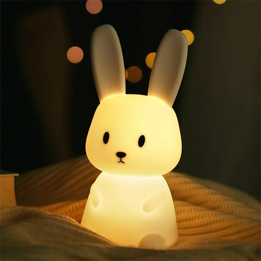 LED Night Light - Cute Rabbit Silicone Lamp, Dimmable & USB Rechargeable