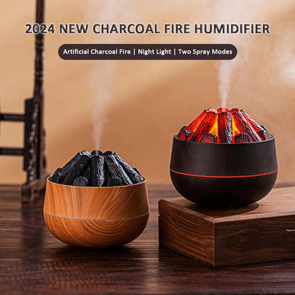 The 2024 New 300ML Artificial Charcoal Fire Air Humidifier Aroma Diffuser is a stylish and functional home