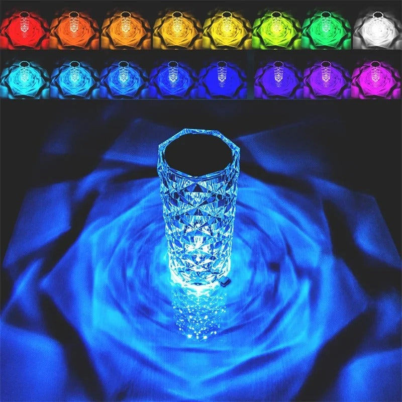 "Rechargeable 16-Color RGB Rose LED Night Light – Color Changing Crystal Touch Table Lamp"