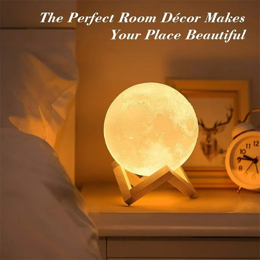 8-20CM 3D Printed Moon Lamp - Rechargeable LED Night Light