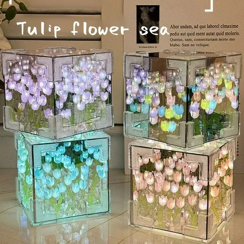 "Creative DIY Tulip Flower Sea Cube 3D Night Lamp Kit - M size