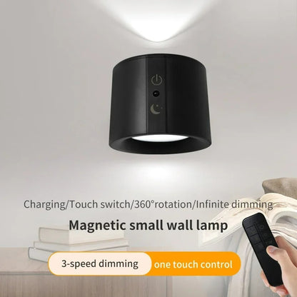 "Rechargeable LED Wall Light with 360° Rotation & Remote Control for Bedroom"