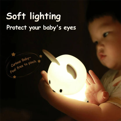 LED Night Light - Cute Rabbit Silicone Lamp, Dimmable & USB Rechargeable