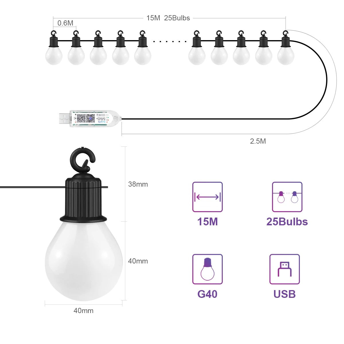 Smart G40 LED String Lights for Indoor & Outdoor Decoration