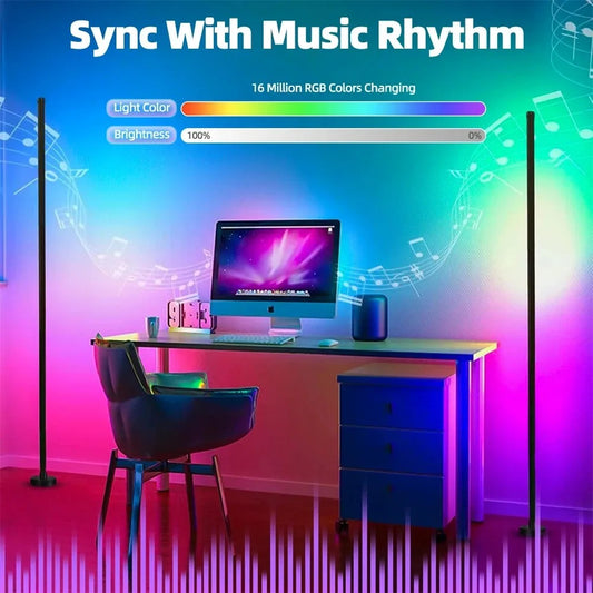 "Smart RGB LED Floor Lamp with Remote & App Control, Music Sync, Timer for Bedroom & Living Room"