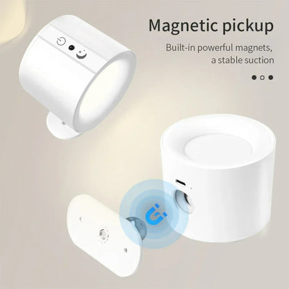 "Rechargeable LED Wall Light with 360° Rotation & Remote Control for Bedroom"