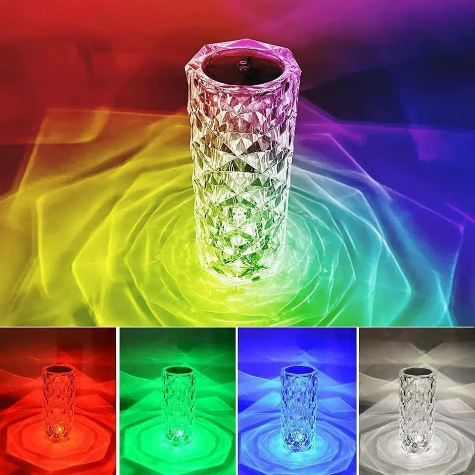 "Rechargeable 16-Color RGB Rose LED Night Light – Color Changing Crystal Touch Table Lamp"