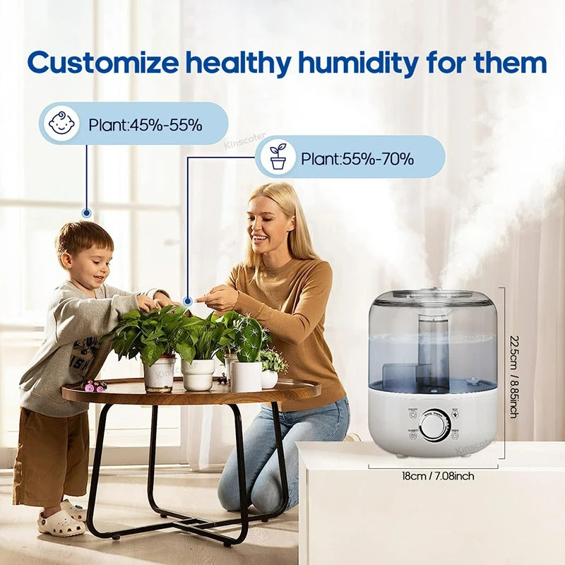 The KINSCOTER 3L Air Humidifier is a large-capacity humidifier ideal for homes and offices, featuring the following: