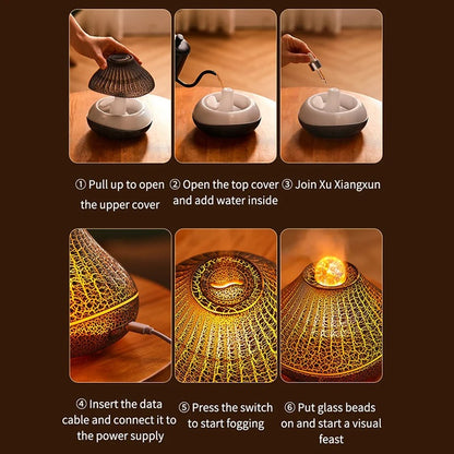 Volcanic Aroma Diffuser Essential Oil Lamp 160ml USB Portable Air Humidifier with Color Flame Night Light