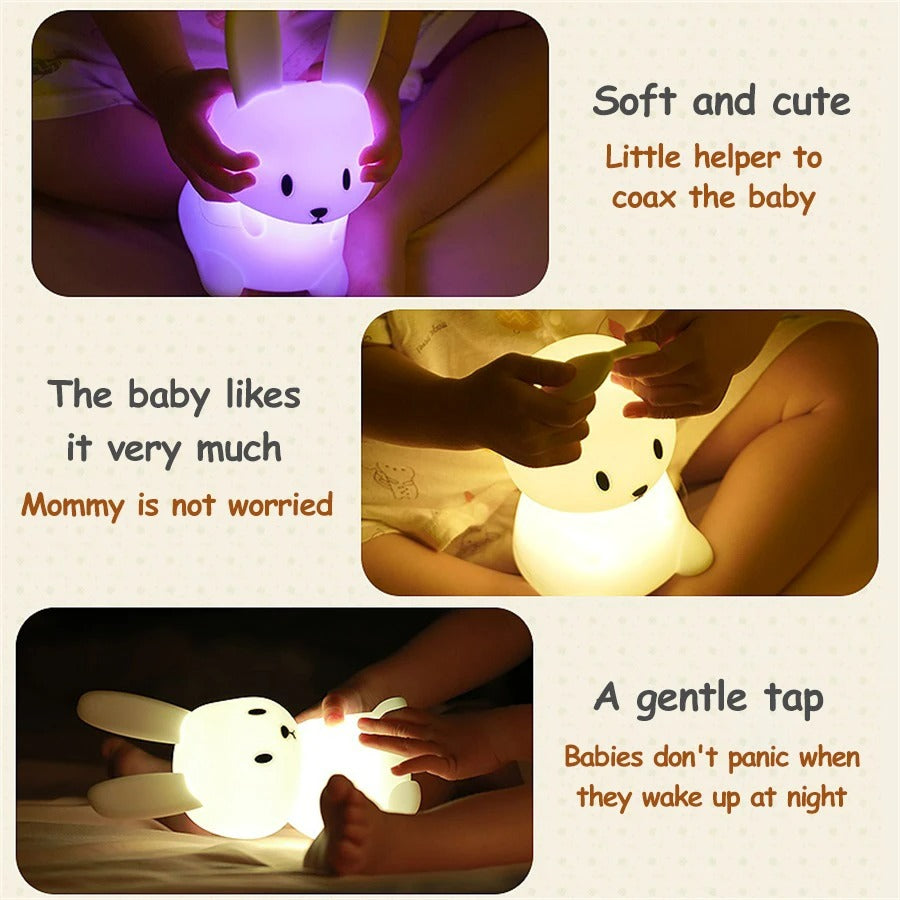 LED Night Light - Cute Rabbit Silicone Lamp, Dimmable & USB Rechargeable