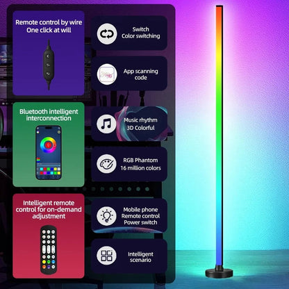 "Smart RGB LED Floor Lamp with Remote & App Control, Music Sync, Timer for Bedroom & Living Room"