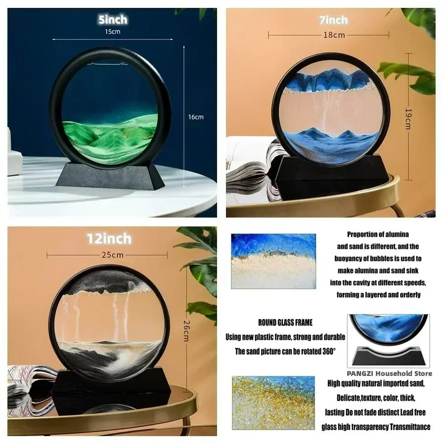 "3D Moving Sand Art Picture – Round Glass Deep Sea Sandscape Hourglass Quicksand Craft (M-SIZE)