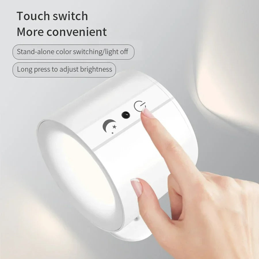 "Rechargeable LED Wall Light with 360° Rotation & Remote Control for Bedroom"