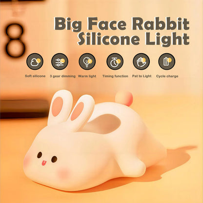 LED Night Light - Cute Rabbit Silicone Lamp, Dimmable & USB Rechargeable