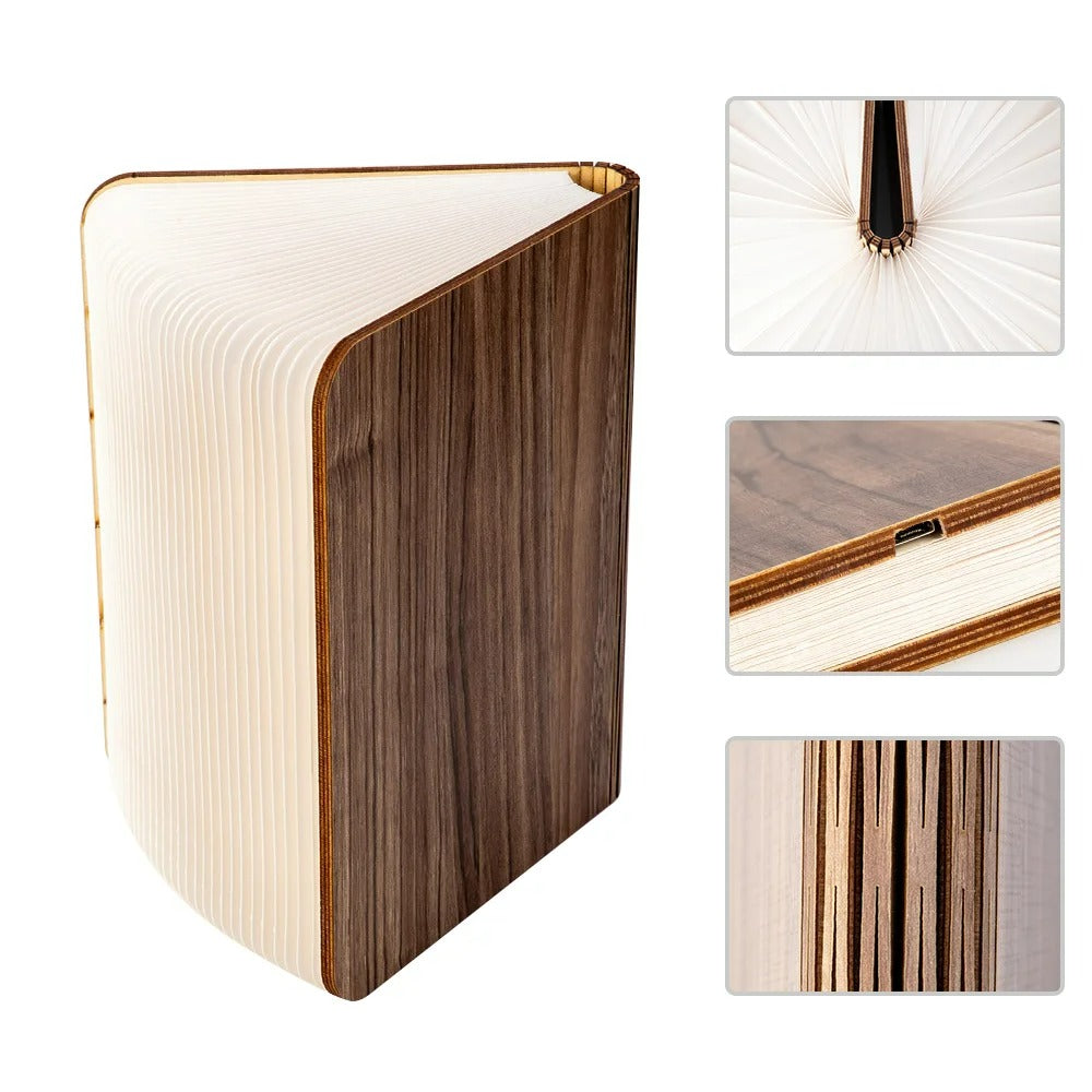 LED Wooden Book Lamp – USB Bedside Table Lamp