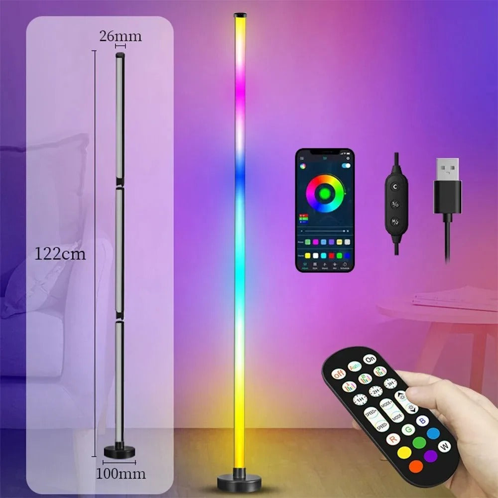 "Smart RGB LED Floor Lamp with Remote & App Control, Music Sync, Timer for Bedroom & Living Room"