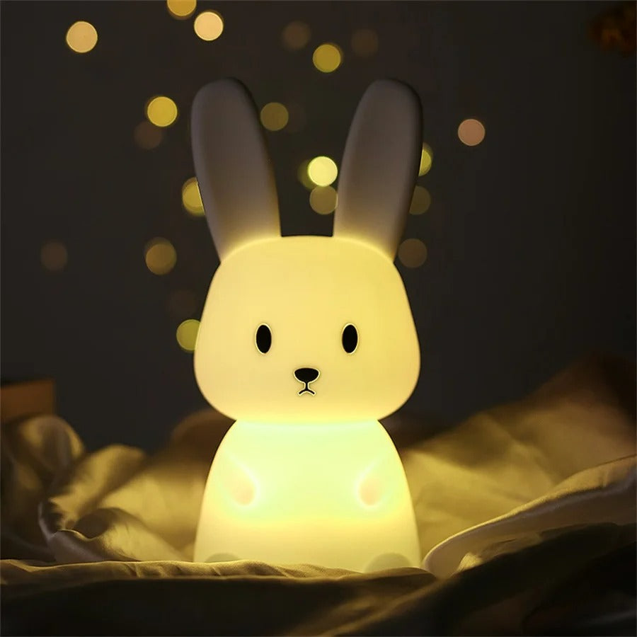 LED Night Light - Cute Rabbit Silicone Lamp, Dimmable & USB Rechargeable