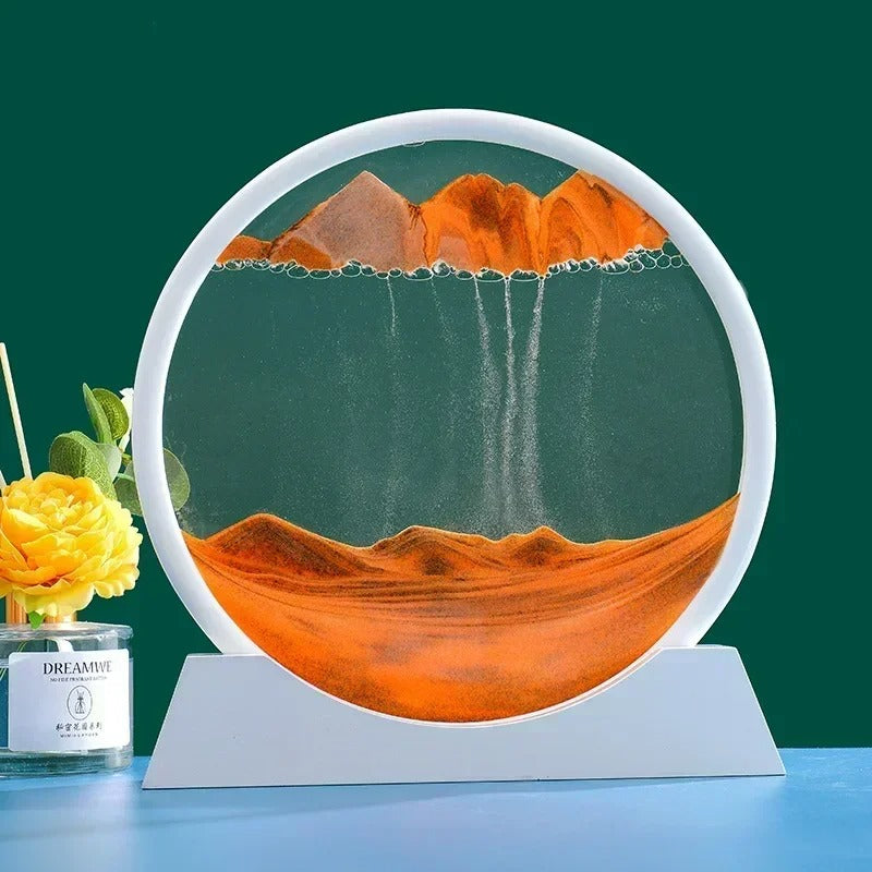 "3D Moving Sand Art Picture – Round Glass Deep Sea Sandscape Hourglass Quicksand Craft (M-SIZE)