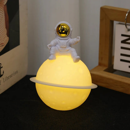 Astronaut Sitting in The Moon Night Light Creative Desktop Luminous Planet Lamp Ornament Home Decoration Birthday Kid Gifts