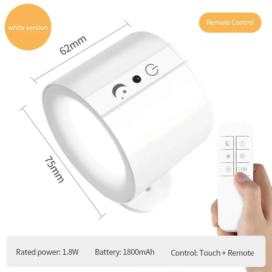 "Rechargeable LED Wall Light with 360° Rotation & Remote Control for Bedroom"