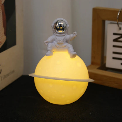 Astronaut Sitting in The Moon Night Light Creative Desktop Luminous Planet Lamp Ornament Home Decoration Birthday Kid Gifts