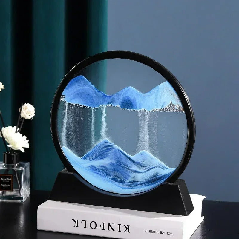 "3D Moving Sand Art Picture – Round Glass Deep Sea Sandscape Hourglass Quicksand Craft (M-SIZE)