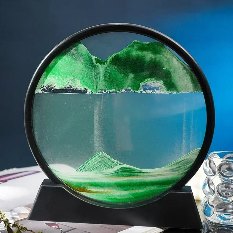 "3D Moving Sand Art Picture – Round Glass Deep Sea Sandscape Hourglass Quicksand Craft (M-SIZE)