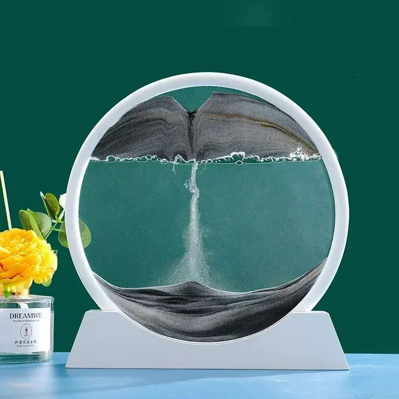 "3D Moving Sand Art Picture – Round Glass Deep Sea Sandscape Hourglass Quicksand Craft (M-SIZE)