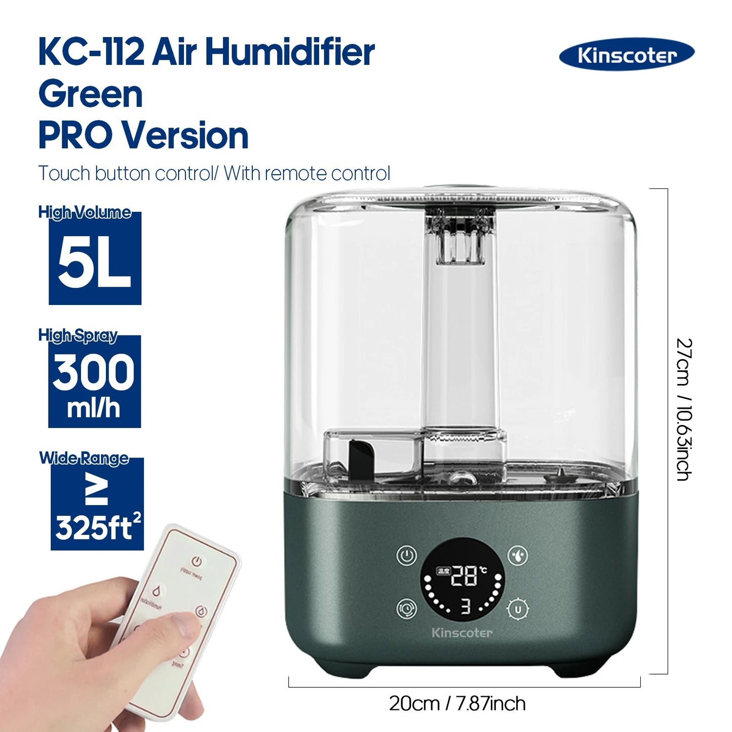 The KINSCOTER 3L Air Humidifier is a large-capacity humidifier ideal for homes and offices, featuring the following: